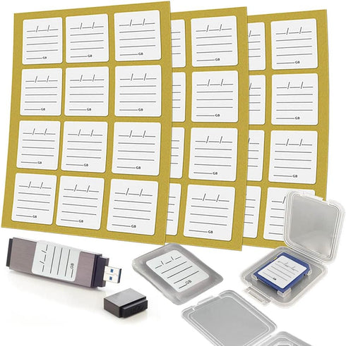 LeongLzt (120 Count) 6 SD Card Label Stickers/Flash Drive Labels with Free SD Card Cases & a Storage Box - Stick-On