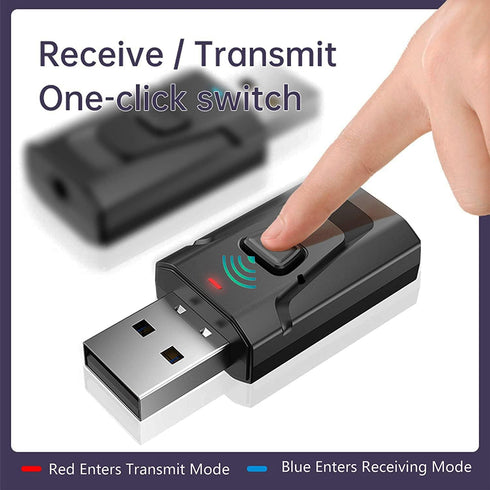 4-in-1 USB BT 5.0 Adapter Wireless Stereo Audio Transmitter Receiver with 3.5mm AUX for Car PC TV Speaker Home Audio