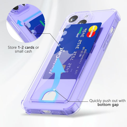 iPhone 13 Pro Max Phone Case with Card Holder, Clear Transparent Wallet Case for Credit Card & Cash, Lilac Purple