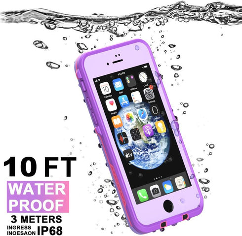 iPhone SE 2020/iPhone 8 Waterproof Case, IP68 Full-Body Sturdy, Built-in Screen Protector, Shockproof - Purple