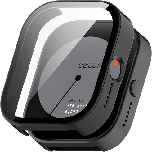 Case Intended for CMF Watch Pro Frame PC Protective Cover with Tempered Glass Film for CMF Watch Pro (D395) Smartwatch Screen Protectors Accessories (Black&Black)
