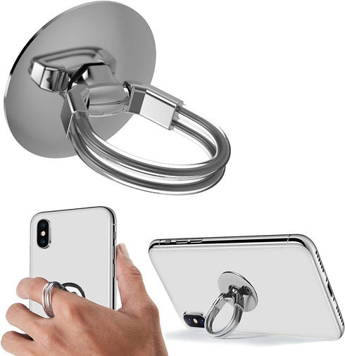 2Pcs Cell Phone Ring Holder, 3 in 1 Universal Phone Ring Stand Car Holder, Silver
