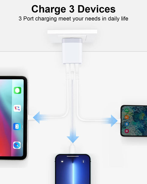 Wall Charger, USB Charger Adapter, 3.1A/3Pack Multi Port Fast Charging Station Power Charge Base Block Plug for iPhone