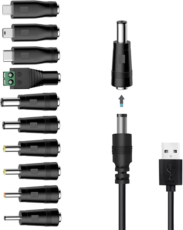 waremew Universal Charger Power Cable, 5V USB to DC 5.5x2.1mm,with 10 Connectors (Micro-USB,