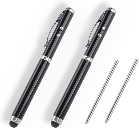Metal Multi-Function Pen with Touch Screen Stylus, Flashlight, Creative Christmas and Birthday Gifts (2 Black)