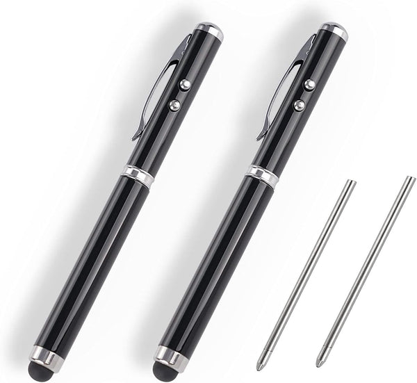 Metal Multi-Function Pen with Touch Screen Stylus, Flashlight, Creative Christmas and Birthday Gifts (2 Black)