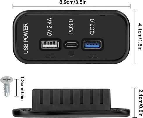 Linkstyle 3 Ports 12V USB Outlet, PD3.0 Type C, QC 3.0 USB A & 2.4A USB A Fast Charger Socket Adapter