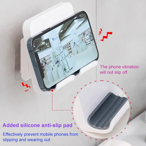 Upgraded Shower Phone Holder, Removable Self-Adhesive Wall Mount for iPad iPhone Samsung Galaxy Tablet