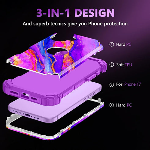 Casetego 17 17 6.3 inch,Purple for iPhone Case,Three Layer Heavy Duty Sturdy Shockproof Protection Full Rugged Hard