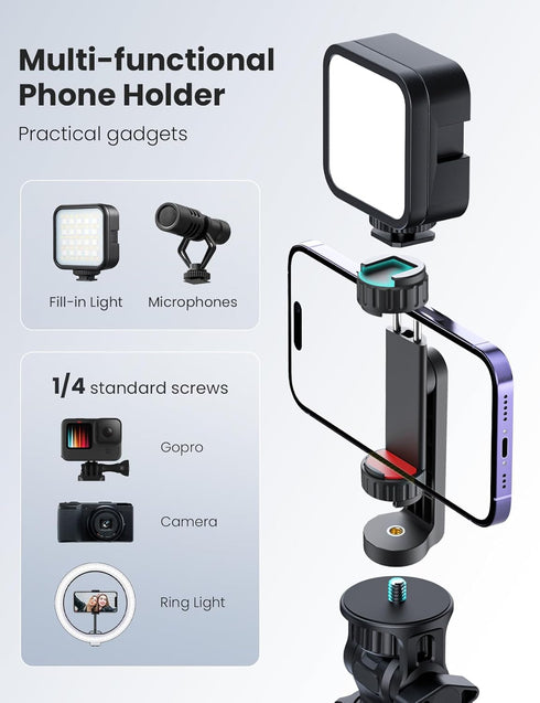 YUMAZLA 2 1/4 inch Phone Tripod Mount with Cold Shoes, Smartphone Holder Adapter Rotatable Bracket