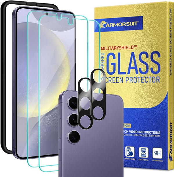 Samsung Galaxy S24 Plus 6.7" ArmorSuit 2+2 Pack Tempered Glass Screen & Lens Protectors, 9H MilitaryShield, Case