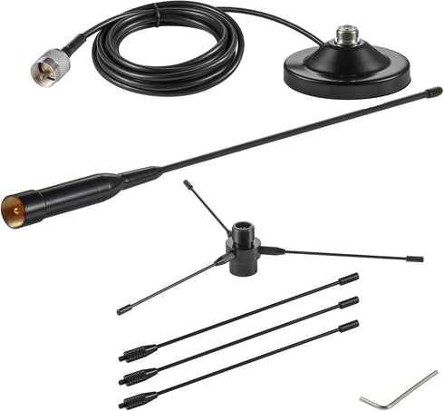 eifagur 136-174MHz 400-470MHz PL259 UHF VHF Dual Band Magnetic Base Mount Soft Whip Antenna with Ground Plane Kit