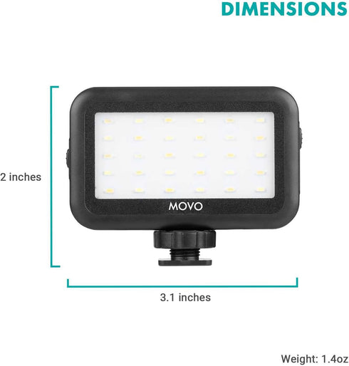 Movo LED-30 Mini LED Light Panel with Adjustable Brightness and Rechargeable Battery - Portable Light Perfect