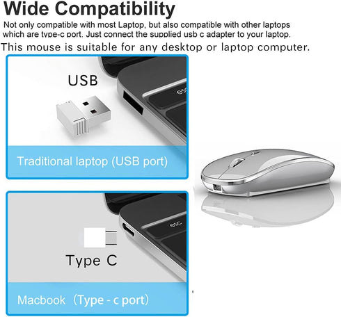 JETTA Wireless Mouse for MacBook Pro, Air, Laptop, Desktop, Chromebook, Win7/8/10/11, PC - Silver