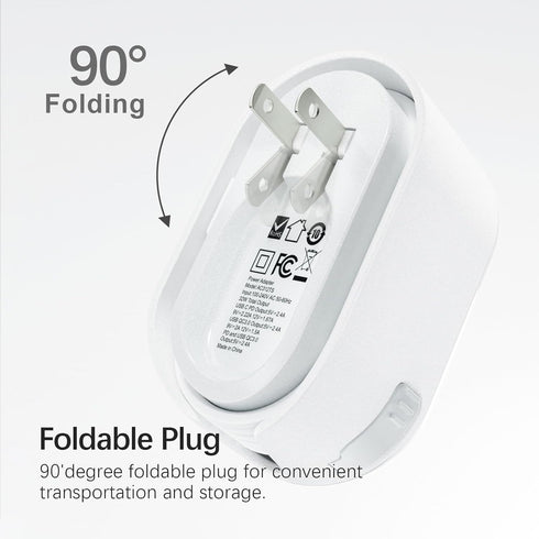Budi 38W 3-Port USB Wall Charger, Multifunctional Built-in USB Cable Fast Charger for iPhone/Tablet/Samsung
