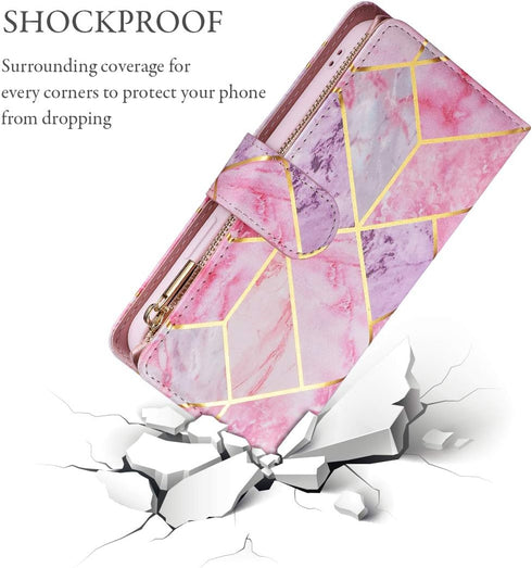 UEEBAI 13 6.1 inch, Wallet Case for iPhone Premium Vintage PU Leather Magnetic Closure Handbag Zipper Pocket Case