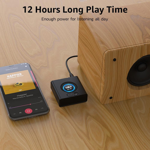 1Mii 12H 5.1 Bluetooth Receiver for Home Stereo, Wireless AUX & RCA Adapter, Dual Device Pairing, Playtime, Bass Boost