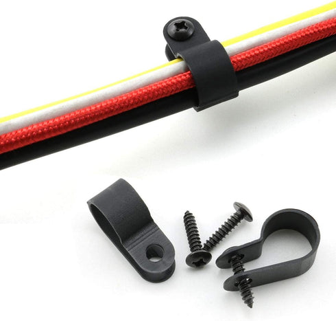 heyous 100pcs R-Type Cable Clamp - 1/2 inch (13.2mm) Nylon Wire Hose Fastener with Mounting Screw, Black