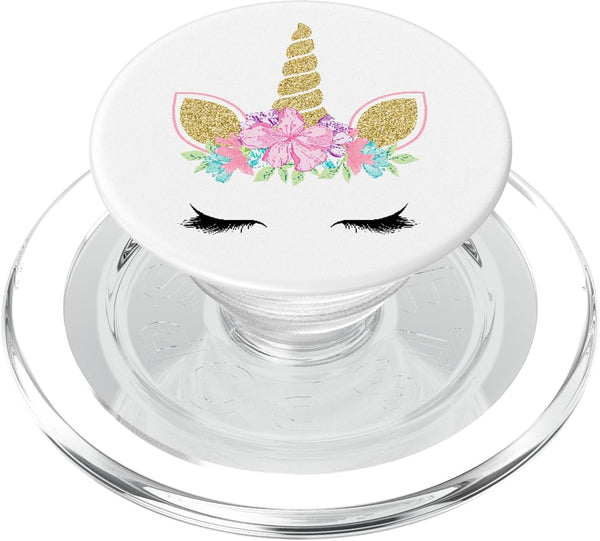 Cute Floral Unicorn Face on White, PopSockets PopGrip, Swappable Grip for Phones & Tablets, MagSafe for iPhone