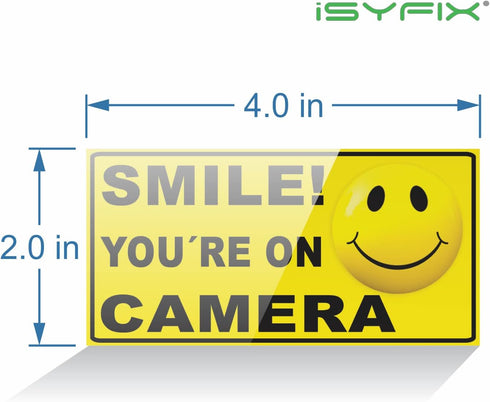 iSYFIX Smile You're on Camera Stickers for Business, 6 Pack 4x2 Inch, Self-Adhesive Vinyl Decal