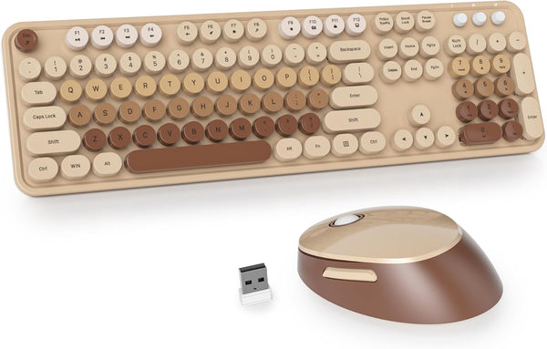 Owpkeenthy Wireless Keyboard and Mouse, Full-Sized Cute Colorful Typewriter with Number Pad for Desktop, Laptop