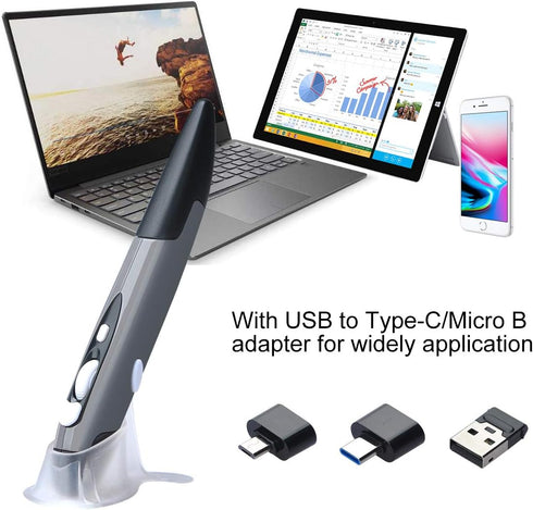 lychee Wireless Optical Pocket Pen Mouse - 2.4GHz USB Mini Air Mouse with Adjustable DPI for PC, Laptop, Mac (Grey)