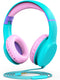 FosPower Kids Headphones, Safe Volume Limit 85 dB, Over The Ear with Built-in Mic, Tangle-Free Cable, Mint/Pink
