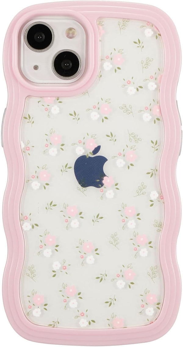 ZCDAYE iPhone 13 Floral Case, Soft TPU Shockproof Cover, Cute Curly Wavy Shape, Pink Aesthetic for Women & Girls.