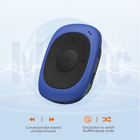 AGPTEK G02 8GB MP3 Clip Player with FM Shuffle, Portable Music Player with Sweatproof Silicone Case for Sports, Blue