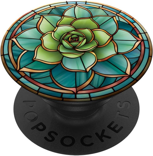 Beautiful Stained Glass Succulent Plant Lover PopSockets Standard PopGrip - Aesthetic Phone Grip