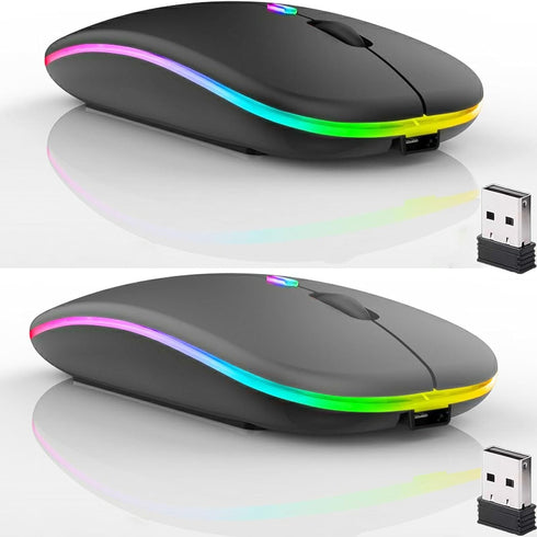 Guiheng 2 Pack Wireless Bluetooth Mouse,LED Dual Mode Rechargeable Silent Slim Laptop Mouse,Portable(BT5.2+USB