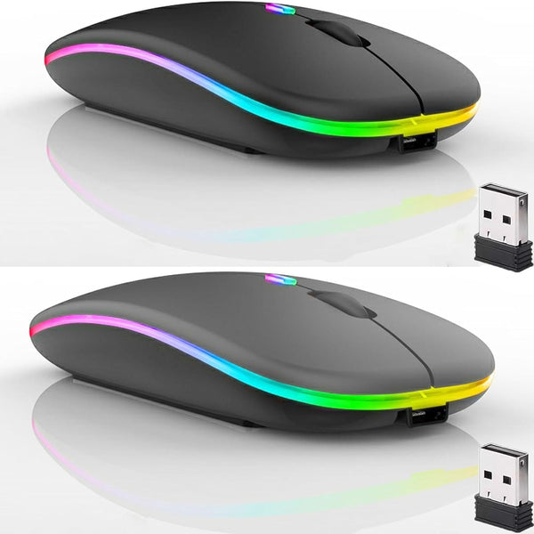 Guiheng 2 Pack Wireless Bluetooth Mouse,LED Dual Mode Rechargeable Silent Slim Laptop Mouse,Portable(BT5.2+USB