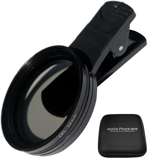 52mm Clip-on CPL Phone Camera Lens Filter, Universal CPL Filter Compatible with iPhone, Samsung, Android Smartphones