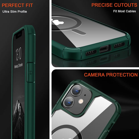 TENDLIN iPhone 11 Magnetic Case - Crystal Clear Hard Back, Soft Bumper, MagSafe Compatible, Protective (Green)