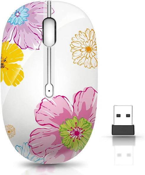 Wireless Mouse with Nano Receiver for PC, Laptop, Notebook, Less Noise, Portable Mobile Optical Mice (Flower)