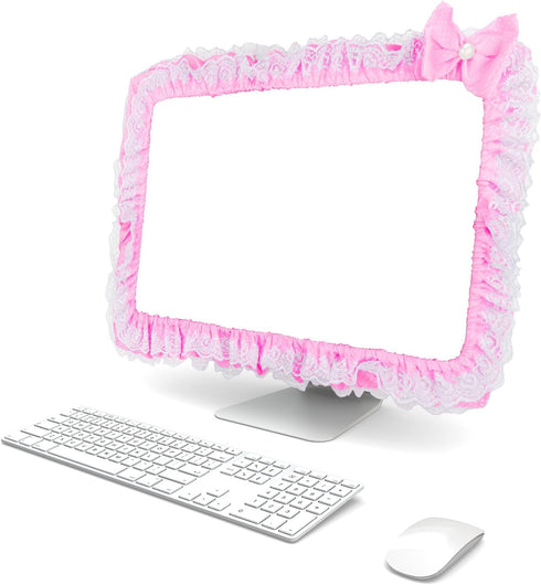 23"-27" Lovely Cute Computer Monitor Cover with Lovely Cute Elastic Pen Pocket Bow-knot TV LCD Screen Monitor
