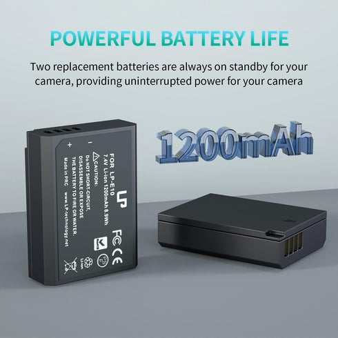 LP LP-E10 Battery Charger Pack, 2-Pack Battery & Dual Slot Charger for Canon EOS Rebel T7, T6, T5, T3
