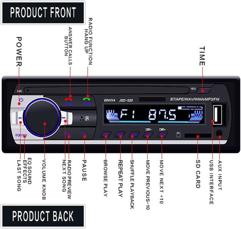 Eaglerich 12V MP3 MMC 1 Car Stereo FM Radio Audio Player Built in Bluetooth Phone with USB SD Port Car Radio Bluetooth