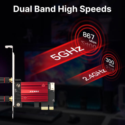 F FENVI FV-AC1200S AC1200 2.4G/5G 4.0 7/10/11, 4K FENVI PCIe WiFi Card Dual Band Bluetooth Wireless Network Adapter
