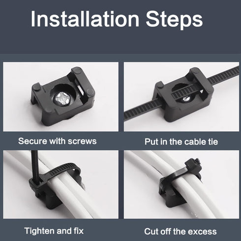 Saddle Type Mounts Base with 4.7inch Cable Ties, 50 Sets Black Cable Zip Ties and Wire Clips for Organization
