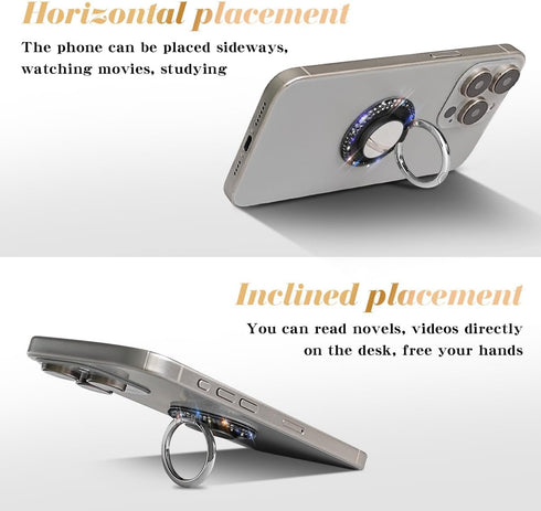 Bling Crystal Rhinestone Cell Phone Ring Holder Grip, 360° Rotation Ultrathin Finger Stand Compatible with iPhone