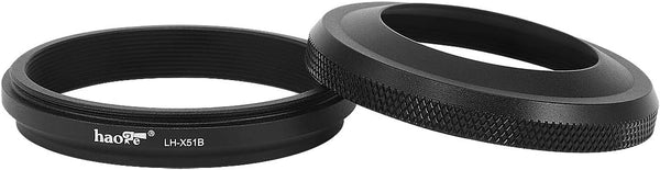 Haoge LH-X51B 2in1 All Metal Ultra-Thin Lens Hood with Adapter Ring Set for Fuji X100VI & FinePix X100V Black