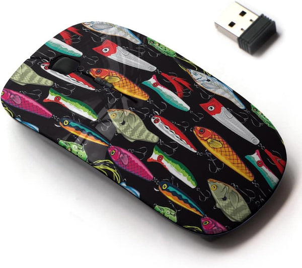 2.4G Wireless Mouse with Cute Pattern Design for Laptops and Desktops, Colorful Fishing Lures
