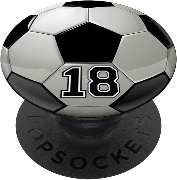 Soccer Player Number 18 Football Ball PopSocket, Swappable Grip for Phones & Tablets