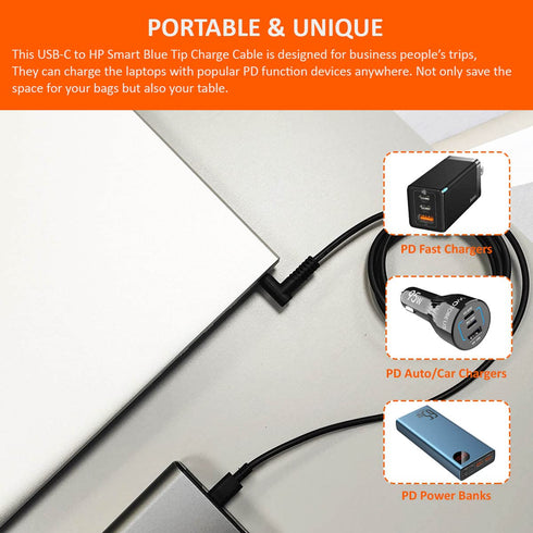 USB C Charging Cable for Hp 45w 65w 90w, Smart Blue Tip Right Angle Connector Charge Cord Power Supply for Hp X360