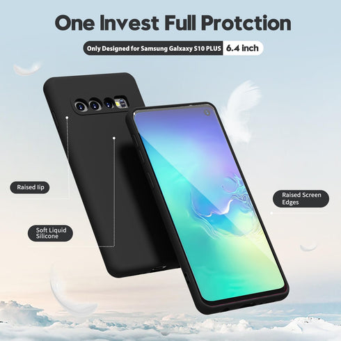 Oakxco Liquid Silicone Grip Phone Case for Samsung Galaxy S10 Plus, Soft Rubber TPU, Black, Slim Protective Cover for