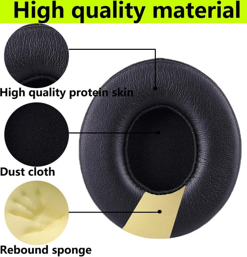 Replacement Ear Pads Compatible with Beats Solo 2.0 Solo 3.0 Wireless Headphones Soft Comfort Protein Leather Memory Foam Resilient (Black)