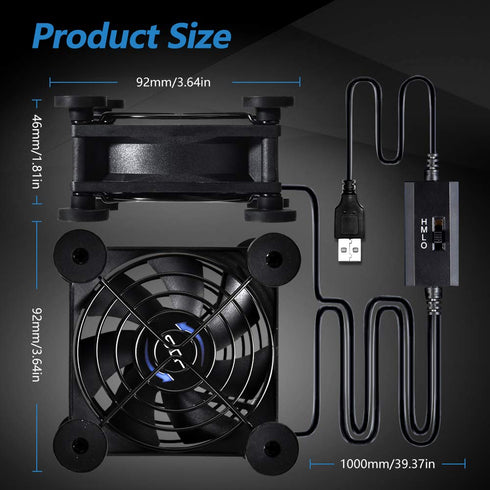 Dual 80mm USB Speed Control Fan, 5V Portable Cooling Fan for Flat-Screen TV, Router, DVR, and Computer Cabinet