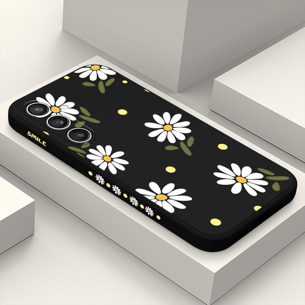 Galaxy S23 FE Case, Chrysanthemum Creative Side Print Design Soft Silicone Rugged Protective Bumper Case (Daisy Black)