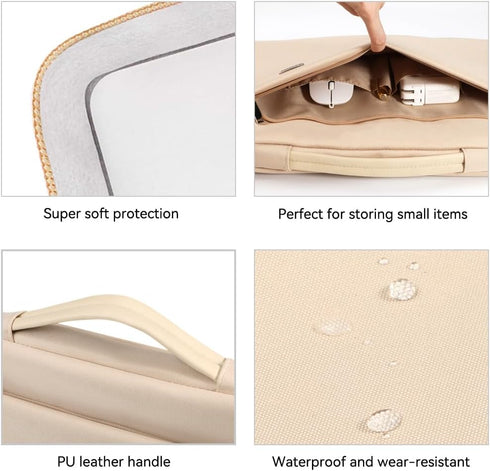 LANDICI 360° Protective Laptop Sleeve Case for 14-15 Inch MacBook Pro/Air, Waterproof Cover Bag, Apricot